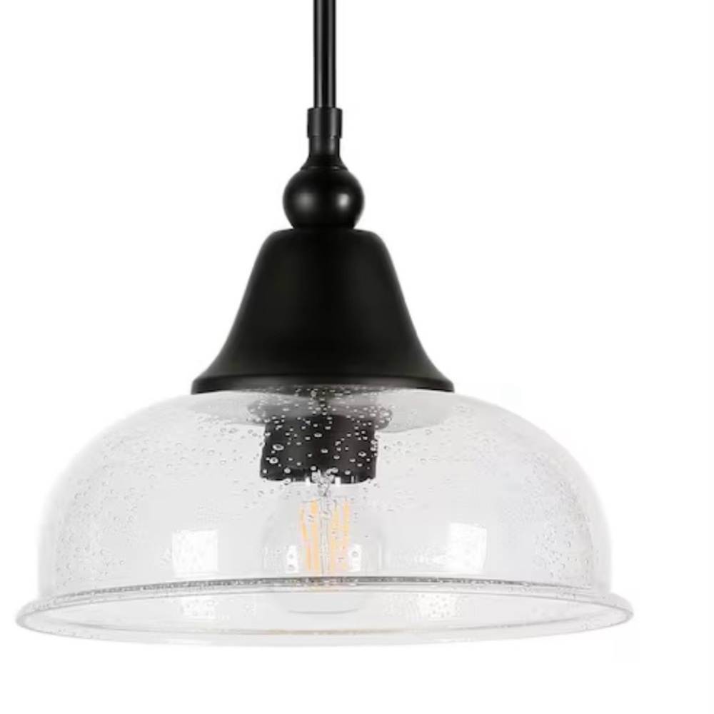 New Clear Seeded Glass Pendant Light Blackened Bronze Finish